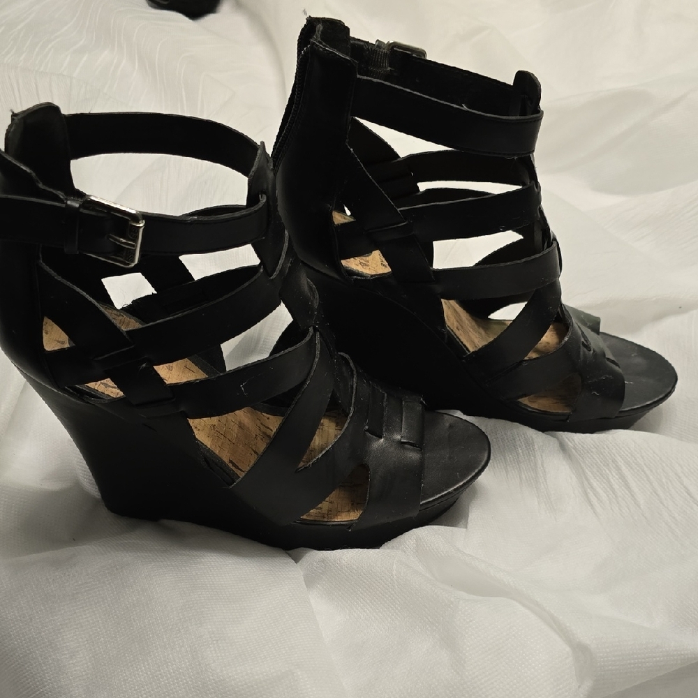 Guess Black Strappy Wedge Sandals